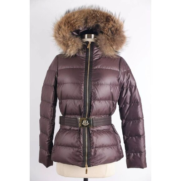 Moncler Belted Down Jacket w/ Fur Hood SZ 1/S Brown MINT